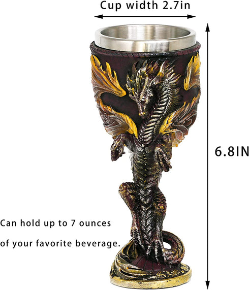 Medieval Flame Dragon Wine Goblet - Fantasy dungeons and dragons Wine Chalice